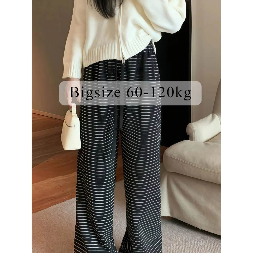 Quần len bigsize 120kg _Quần suông ống rộng kẻ chất len dày dặn cạp cao hách dáng LEN
