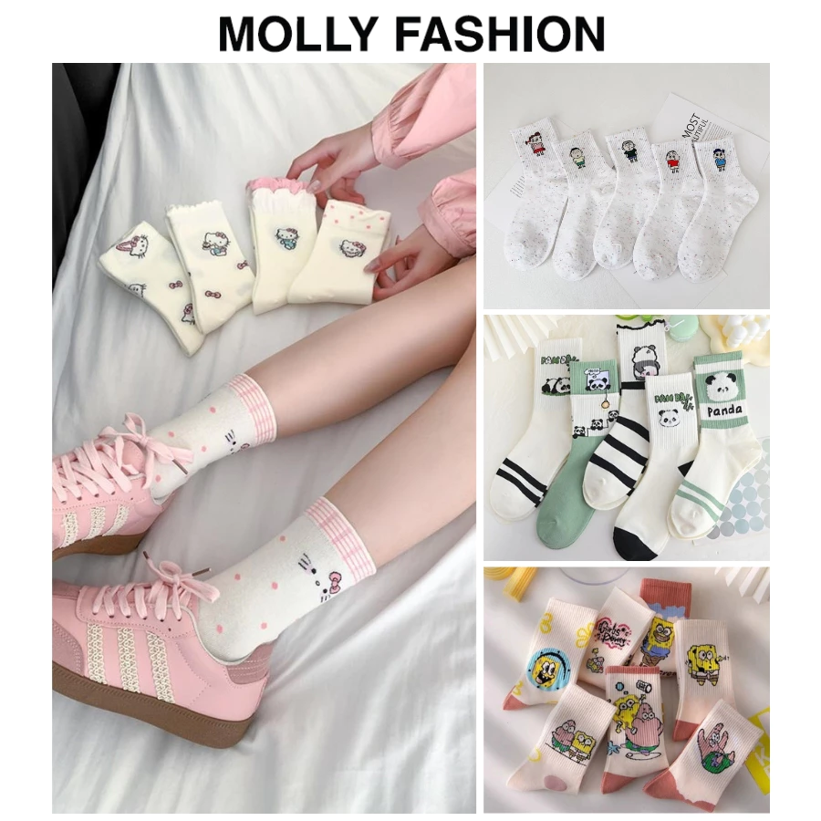 Set 5 đôi tất cổ trung MOLLY FASHION họa tiết unisex – vớ thể thao nam nữ năng động