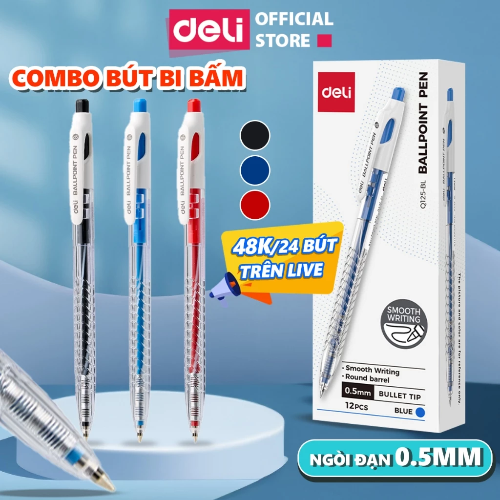 [DEAL MỞ BÁN] Combo 5/12 Bút Bi Deli Ngòi 0.5mm Cao Cấp, Nét Thanh Mảnh, Viết mượt Không Tắc Trẻ Trung