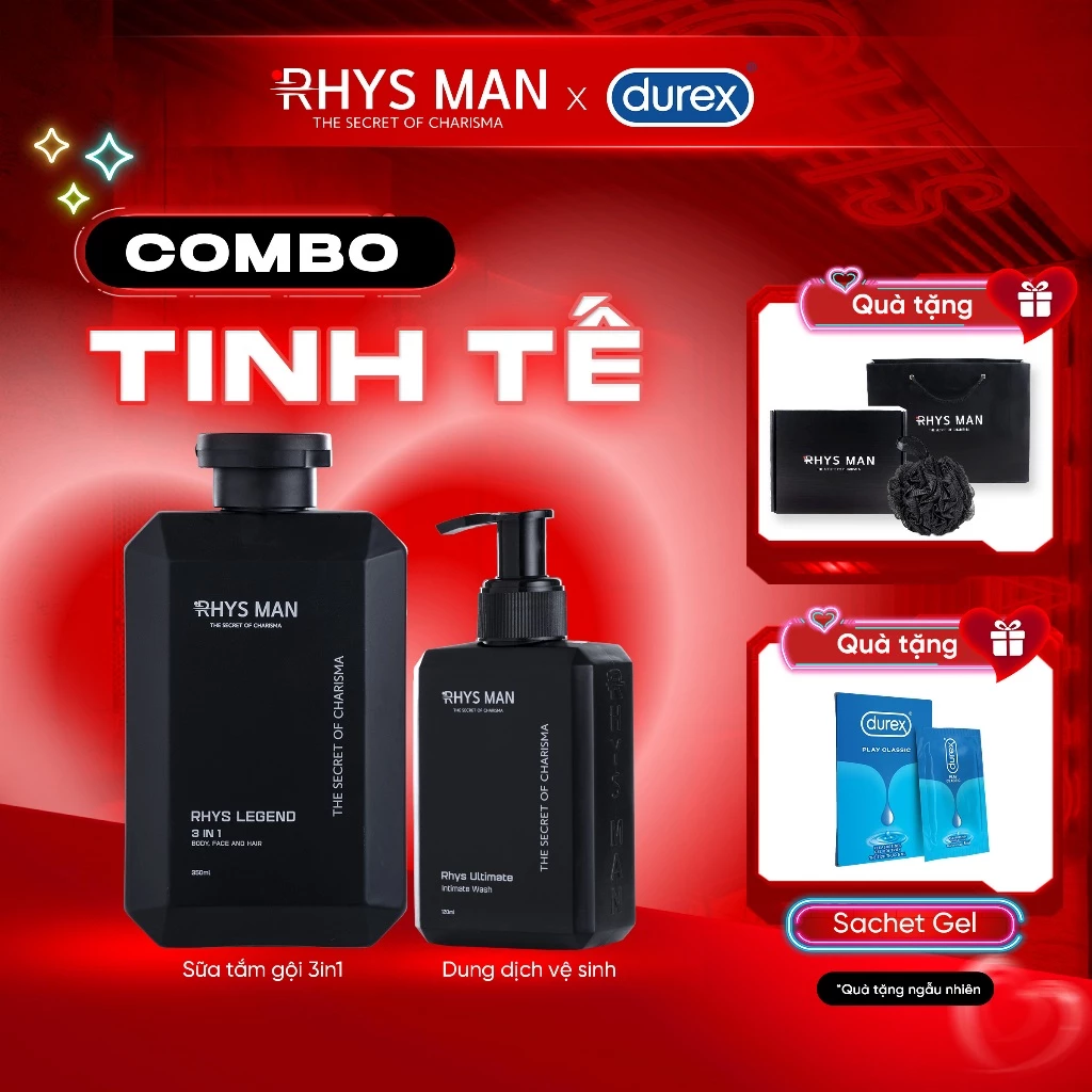Combo Sữa tắm gội nam 3in1 350ml & Dung dịch vệ sinh nam 120ml RHYS MAN