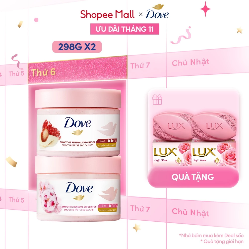 Combo 2 Tẩy Da Chết Dưỡng Ẩm Toàn Thân Dove 298g x 2