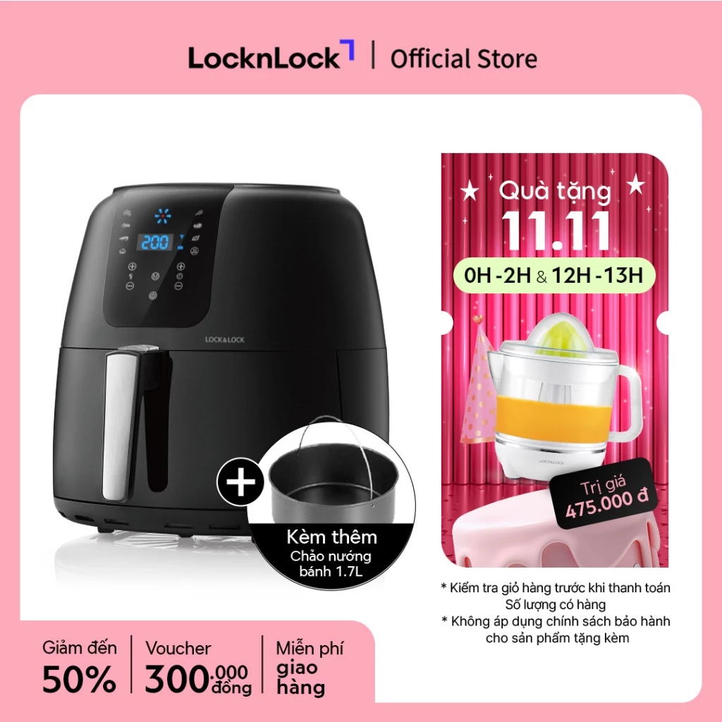 Nồi Chiên Không Dầu Lock&Lock Super Jumbo Air Fryer 7.2L Màu đen EJF296BLK