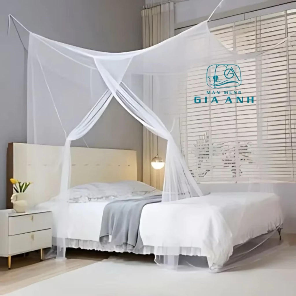 Mùng Treo 4 Góc *Viền Trơn Không Hoạ Tiết* Màn Tuyn Vải Dày Mắt Nhỏ Chống Muỗi Hiệu Quả, Đầy Đủ Kích Thước