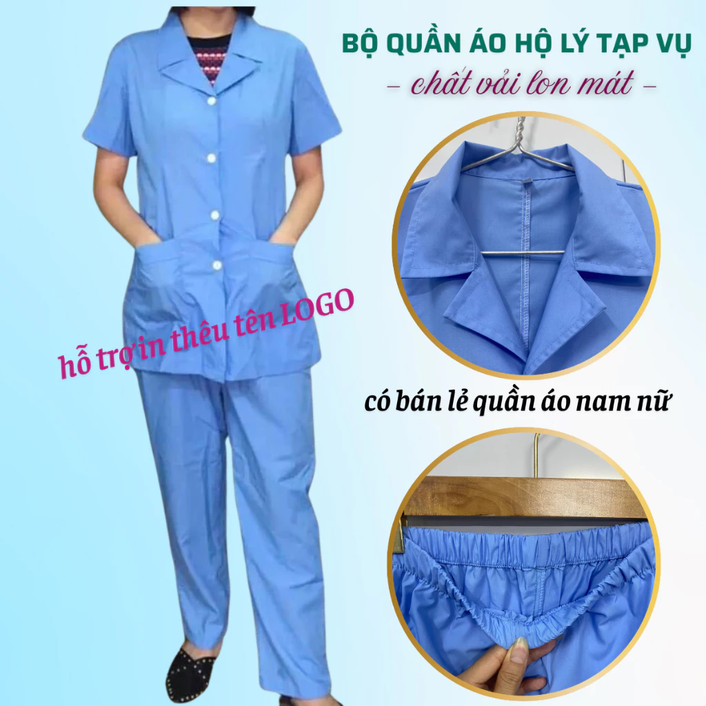 Bộ quần áo công nghệ-đồng phục hộ lý, nhân viên vệ sinh, tạp vụ, công nhân thực phẩm, nhân viên vệ sinh mà xanh dương