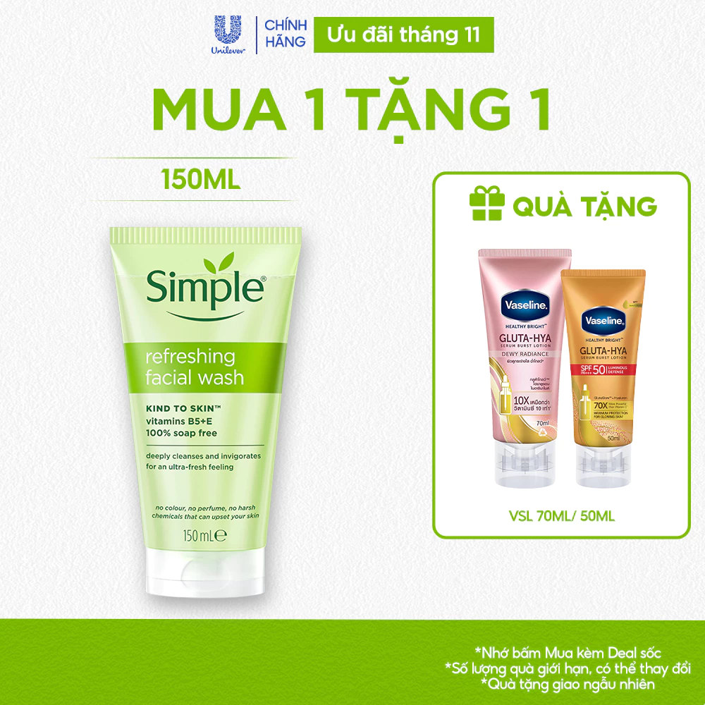 [DIỆN MẠO MỚI] Sữa Rửa Mặt Simple lành tính và hiệu quả cho mọi loại da 150ml