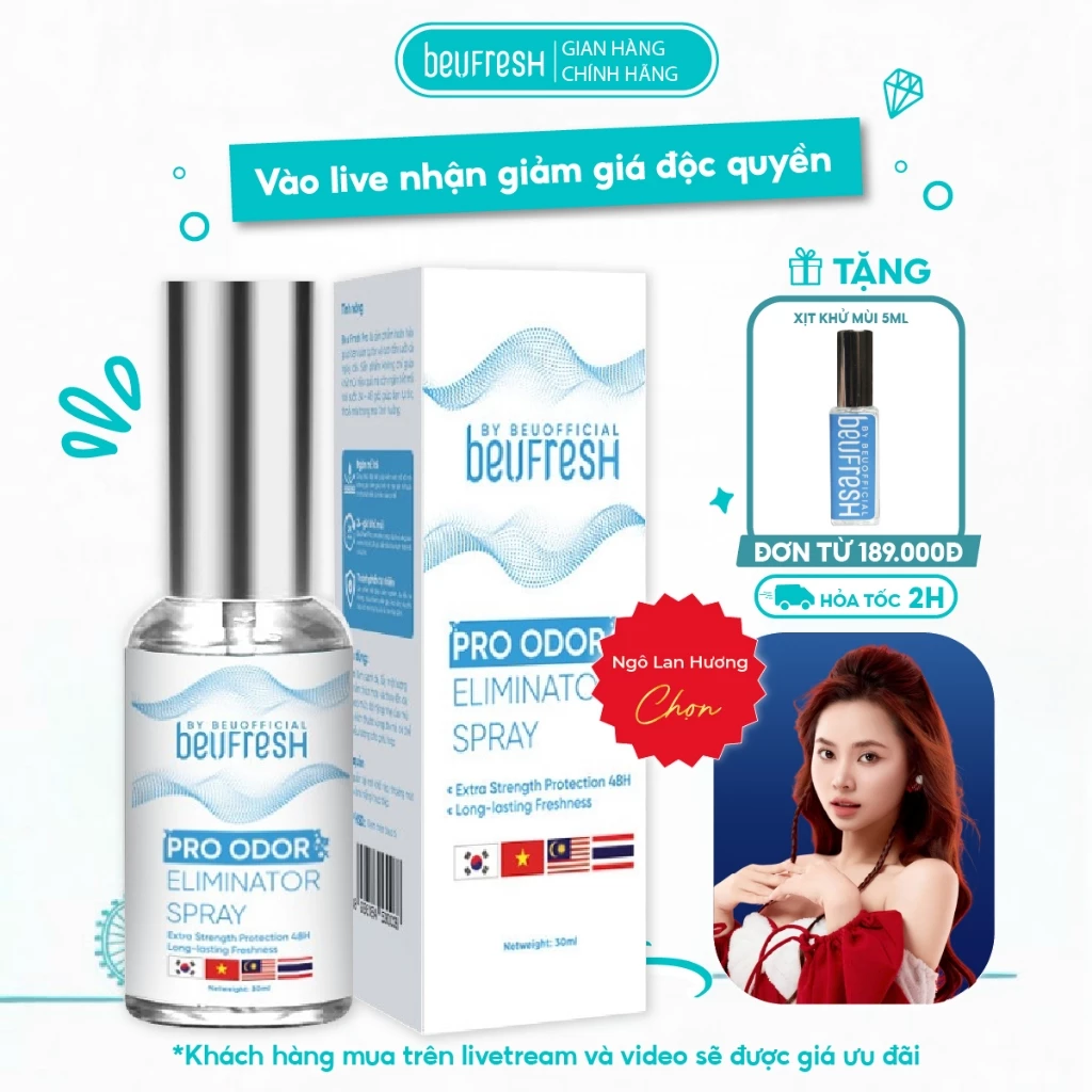 Xịt khử mùi toàn thân, lăn khử mùi BEUFRESH ngăn tiết mồ hôi, hạn chế mùi cơ thể 30ml