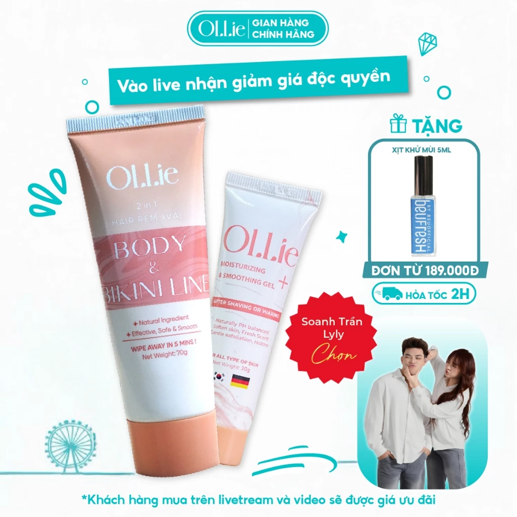 Combo kem tẩy lông và kem dưỡng Ollie tẩy vùng kín, nách, tay, chân , an toàn không đau rát,dưỡng da phù hợp mọi loại da