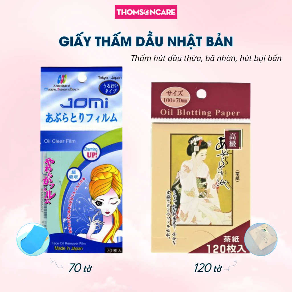 Giấy Thấm Dầu Jomi xanh 70 tờ/ Geisha 120 tờ Nhật Bản, phim siêu hút dầu da mặt
