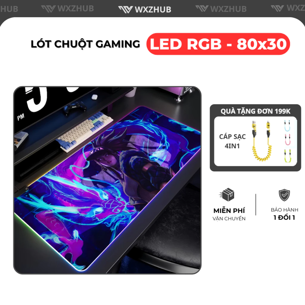 Lót Chuột Gaming Led RGB 80x30cm Dày 4MM, Pad Chuột Gaming Chống Trơn Trượt