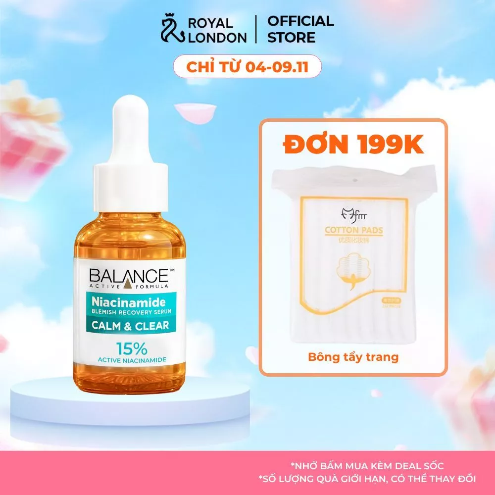 Serum mờ thâm và kiềm dầu Balance Active Formula Niacinamide 15% Blemish Recovery 30ml