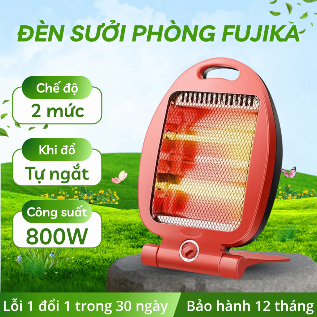Đèn sưởi điện hai bóng Fujika, máy sưởi ấm hồng ngoại tự động ngắt khi đổ, chống giật - BH 12 tháng