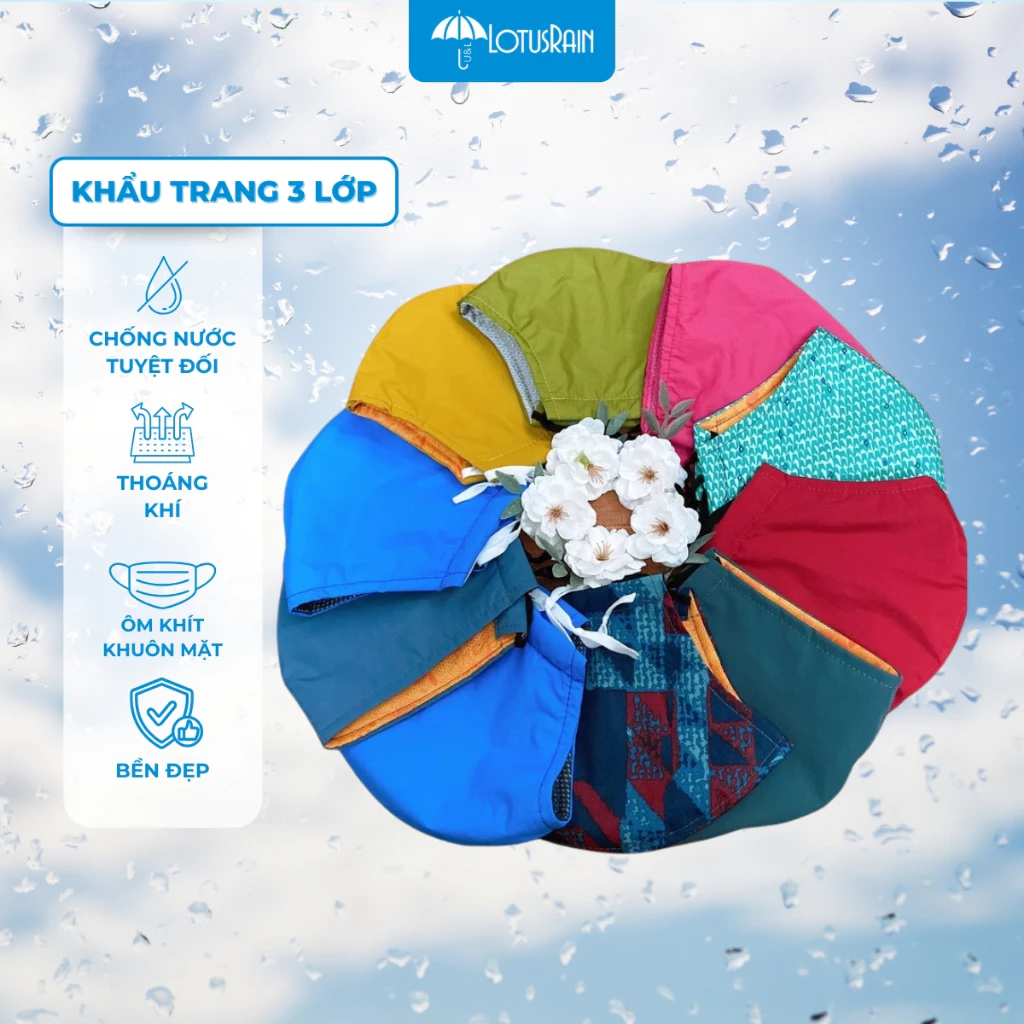 Khẩu trang 3 lớp chống thấm Lotusrain