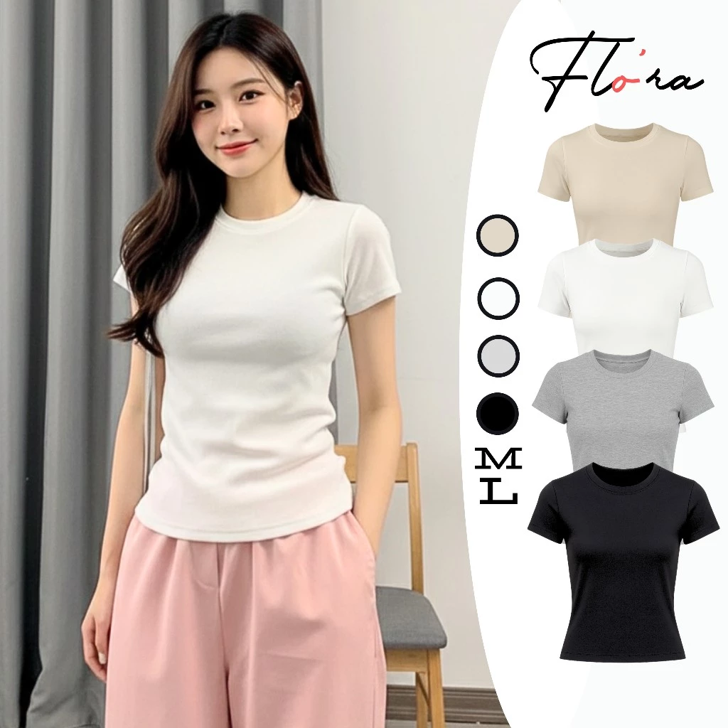 Áo BABYTEE TAY NGẮN CỔ TRÒN DÁNG DÀI Ôm Body Chất Thun Gân Dày DD41, Áo Thun Nữ Kiểu Trơn Mềm Mát Flo'ra