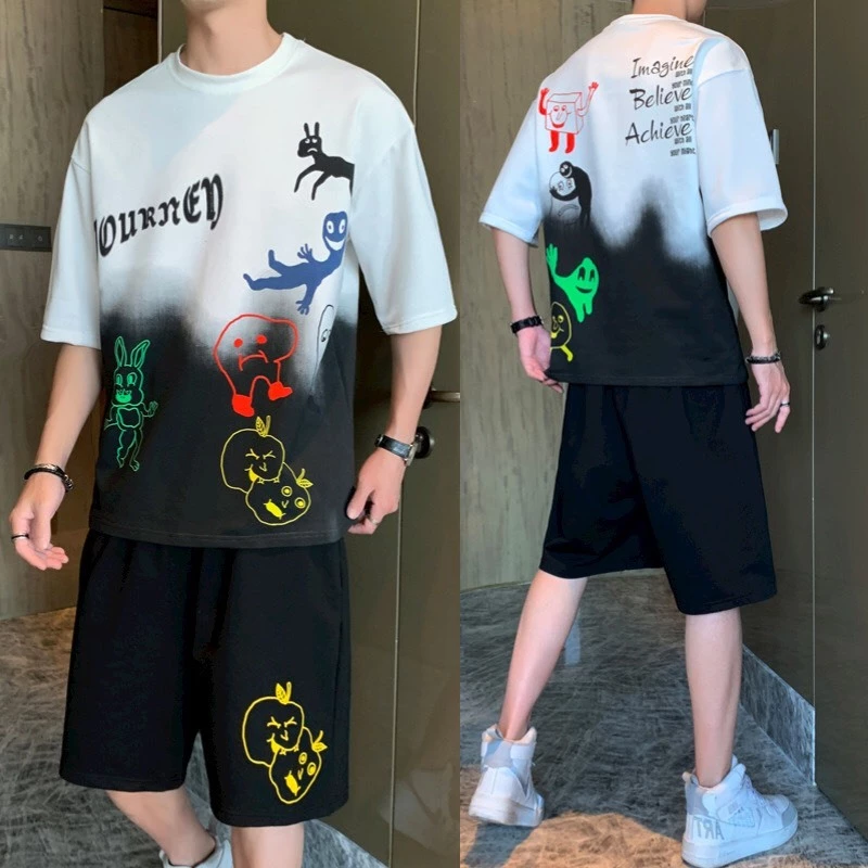 Bộ thể thao phối họa tiết bắt mắt JOURNEY chất vải thun mè thấm hút mồ hôi phong cách unisex k1