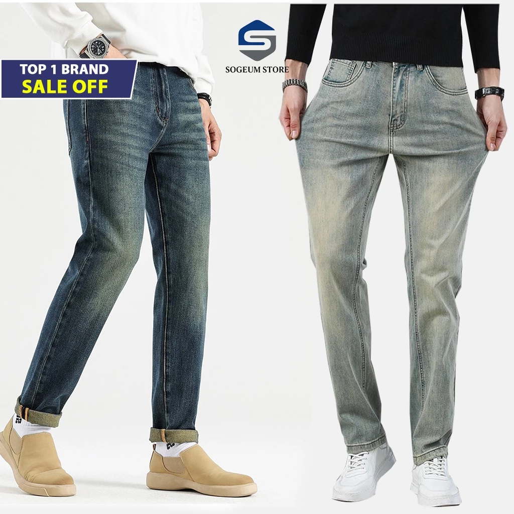 Quần jean nam skinny màu xanh Retro, quần bò co giãn 4 chiều slimfit chất vải bò cao cấp Sogeum