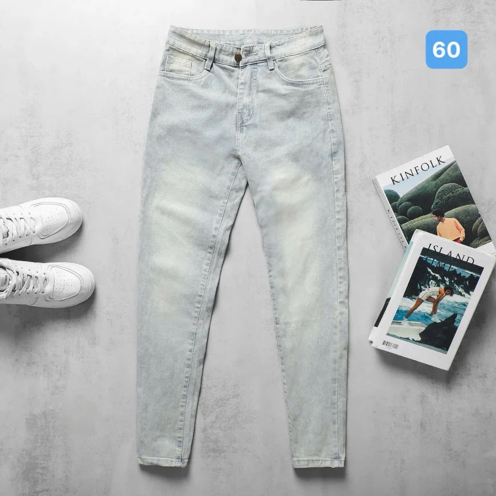 Quần jean nam ống suông OBOKFASHION màu xanh trơn dễ phối đồ phong cách hàn quốc co giãn cao cấp QDN60