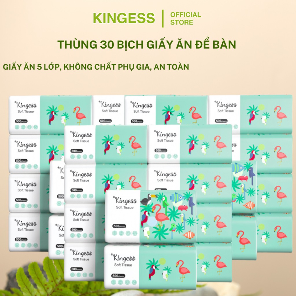 Giấy ăn rút KINGESS thùng 30 gói cao cấp 300 tờ 5 lớp, dập vân 4D, mềm mịn…
