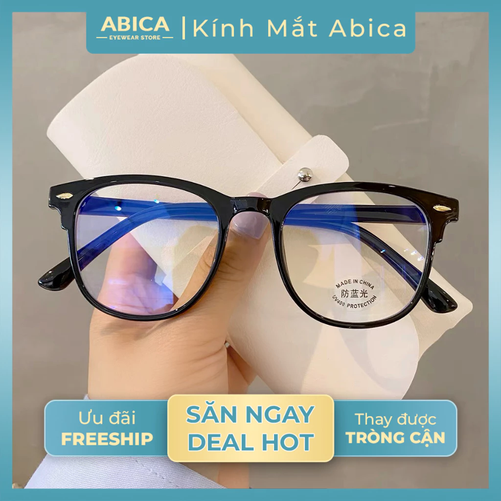 Kính mắt râm mát nam nữ mắt kính không độ chống ánh sáng xanh và tia UV phong cách Hàn Quốc thay được tròng cận 012