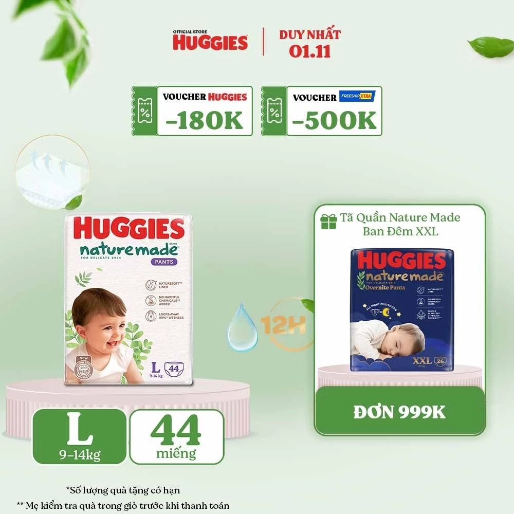 Tã Quần Huggies Platinum Nature Made M58/L44/XL38/XXL26/XXXL28