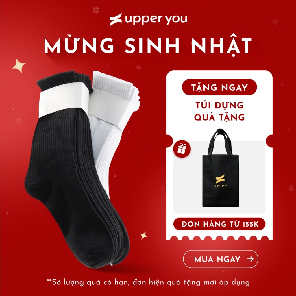 [Combo 10] Tất Vớ Nam Nữ Cổ Cao Trơn UPPERYOU Cotton Êm Ái Dày Dặn Thoáng Khí - VSF4001/VSF3001
