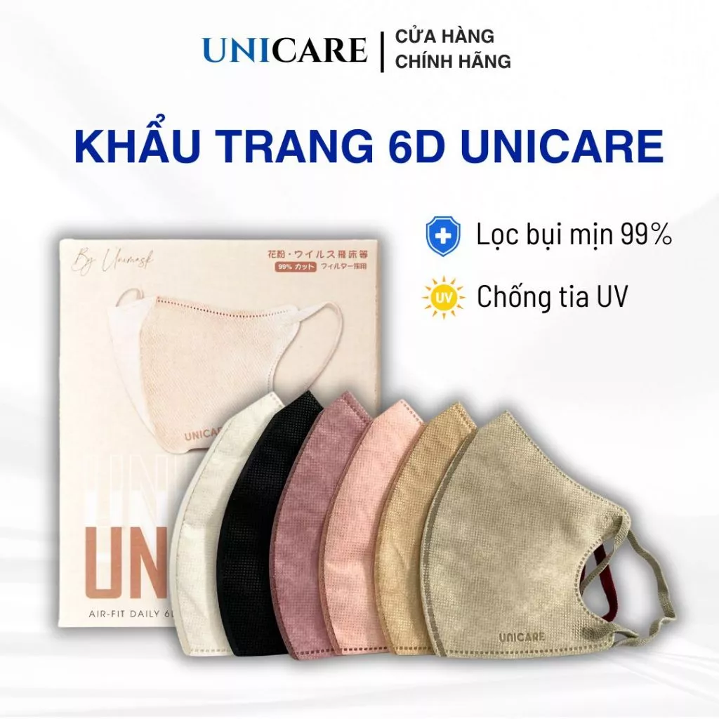 Combo 150 chiếc khẩu trang 6D Unicare Pro Mask, khẩu trang 3 lớp kháng khuẩn chống tia UV, lọc bụi và quai chun mềm mại