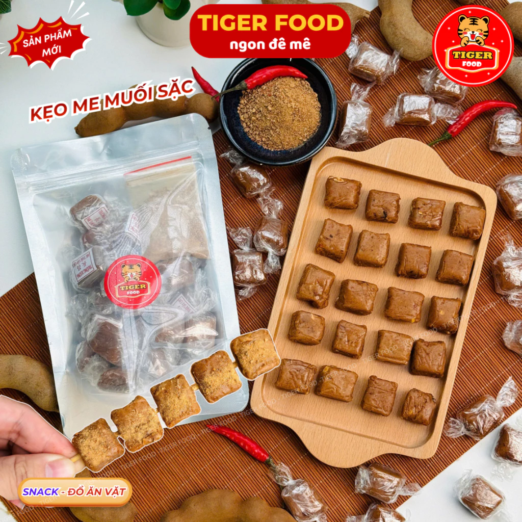 Kẹo Me Chấm Muối Sặc TIGER FOOD Kẹo Me Viên Chấm Muối Sặc Chua Chua Cay Cay Ngọt Ngọt - Siêu phẩm đồ ăn vặt snack