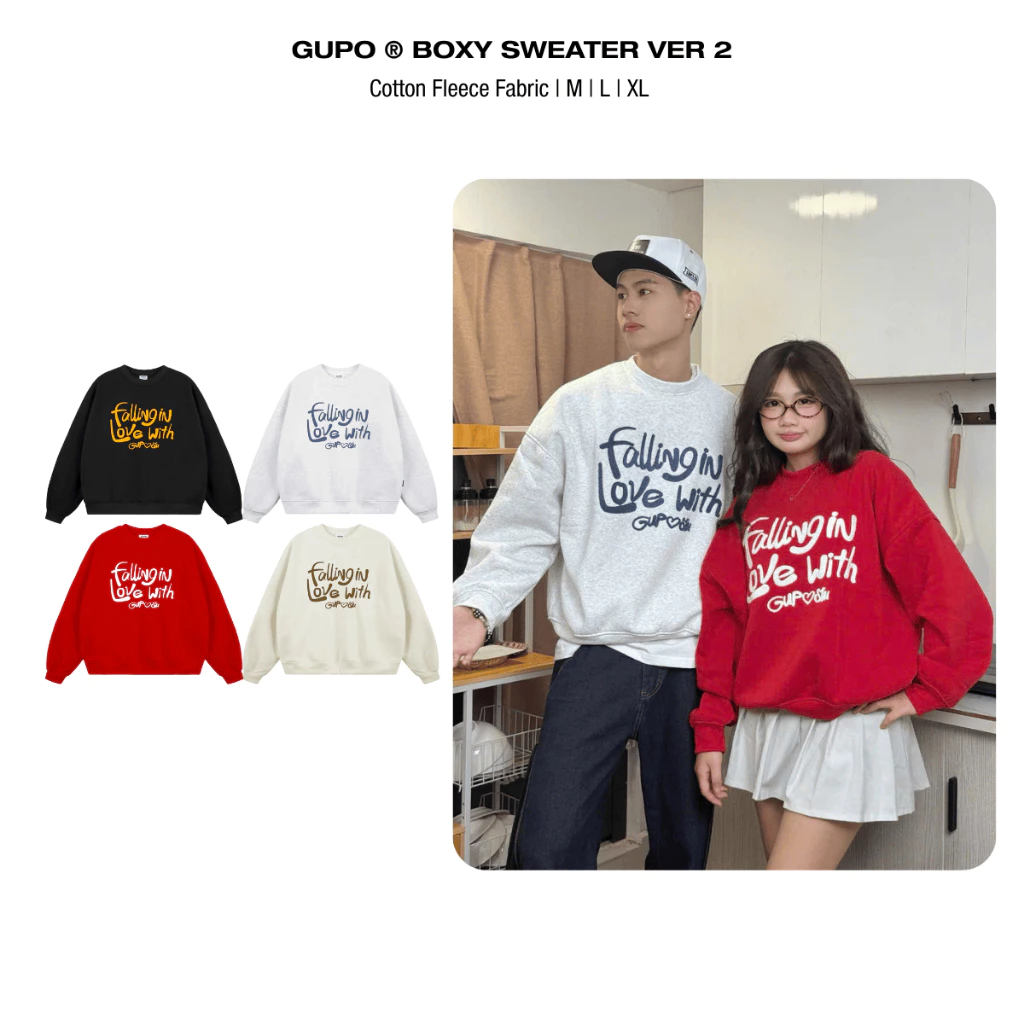 [BST THU ĐÔNG] Áo Sweater Ver 2 Áo Nỉ Thêu Xù GUPO Form Boxy Tay Phồng Unisex Local Brand - SWT02