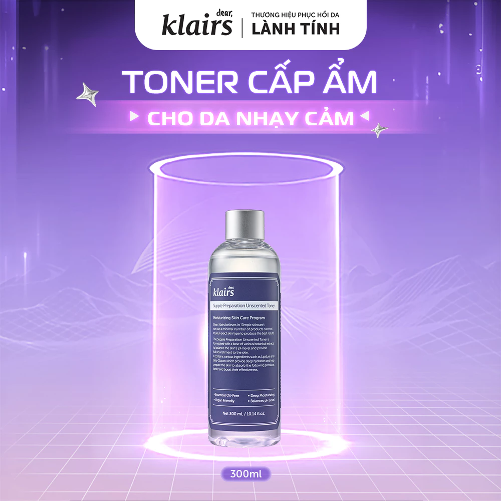 Nước hoa hồng Dear, Klairs Supple Preparation Unscented Toner 300ml
