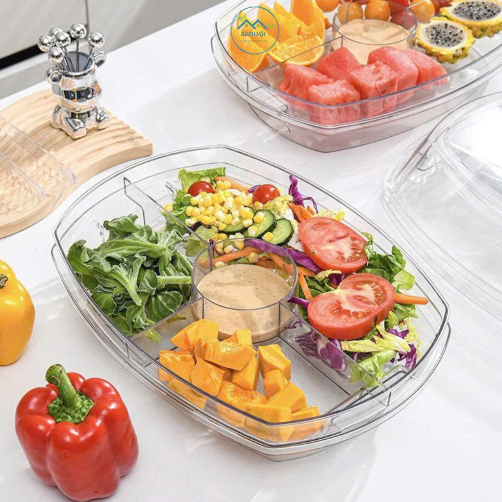 Khay Đựng Thực Phẩm 3 Tầng Có Nắp, Hộp Chia Ngăn Giữ Lạnh Đựng Salad, Trái Cây, Rau Củ Tiện Lợi