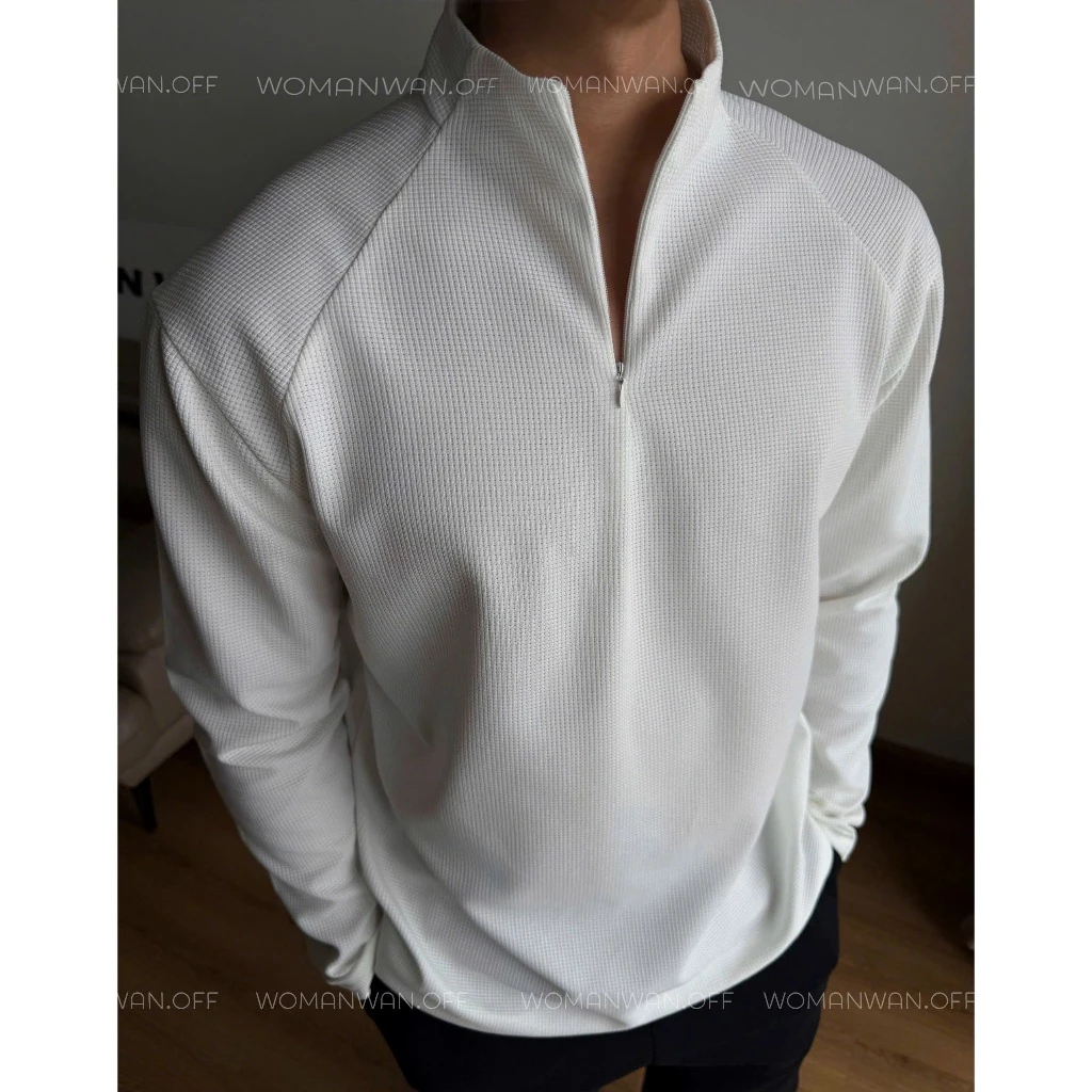 [DÀI TAY ZIP HALF] Áo Thun Dài Tay Nam Zip Nửa Khóa – WOMAN WAN Vải Tổ Ong Form Chuẩn, Năng Động