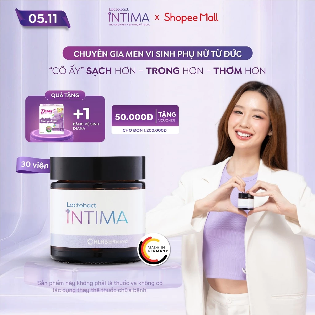 1 Hộp men vi sinh phụ nữ Lactobact Intima bổ sung lợi khuẩn, hỗ trợ giảm tái phát viêm, ngứa rát, vô hiệu hoá hại khuẩn