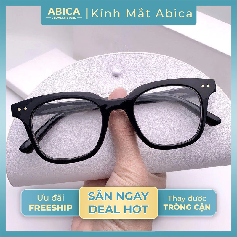 Kính mắt râm mát nữ nam gọng kính chữ V mắt vuông phong cách Hàn Quốc chống tia UV thay được tròng cận ABICA 050