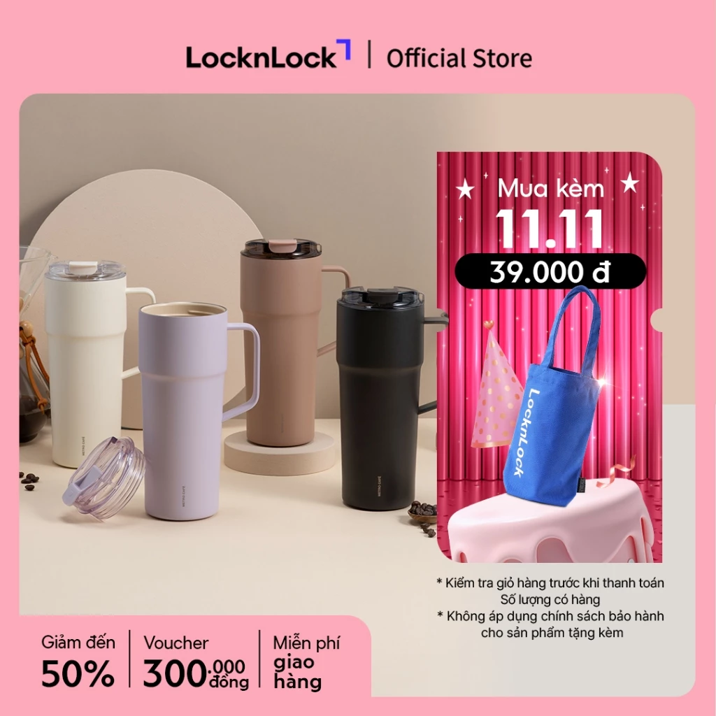 Bình giữ nhiệt LocknLock Metro Cafe Tumbler 650ml / 500ml / 750ml bằng thép không gỉ 304 phủ sứ kèm dây xách