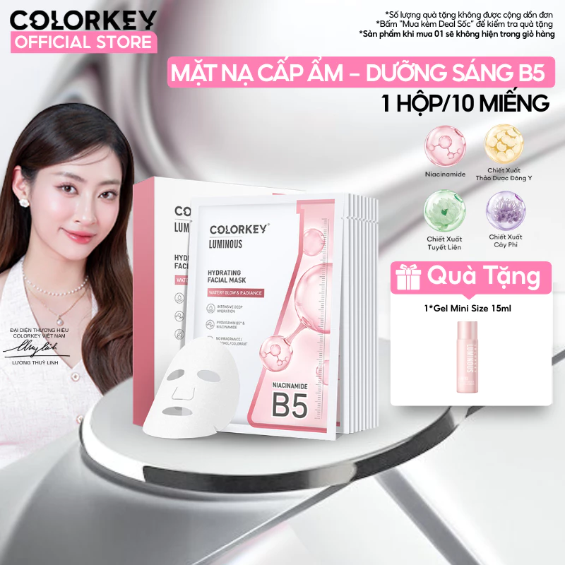 1 Hộp 10 Miếng Mặt Nạ Giấy COLORKEY LUMINOUS Vitamin B5 Hỗ Trợ Phục Hồi 25ml/miếng