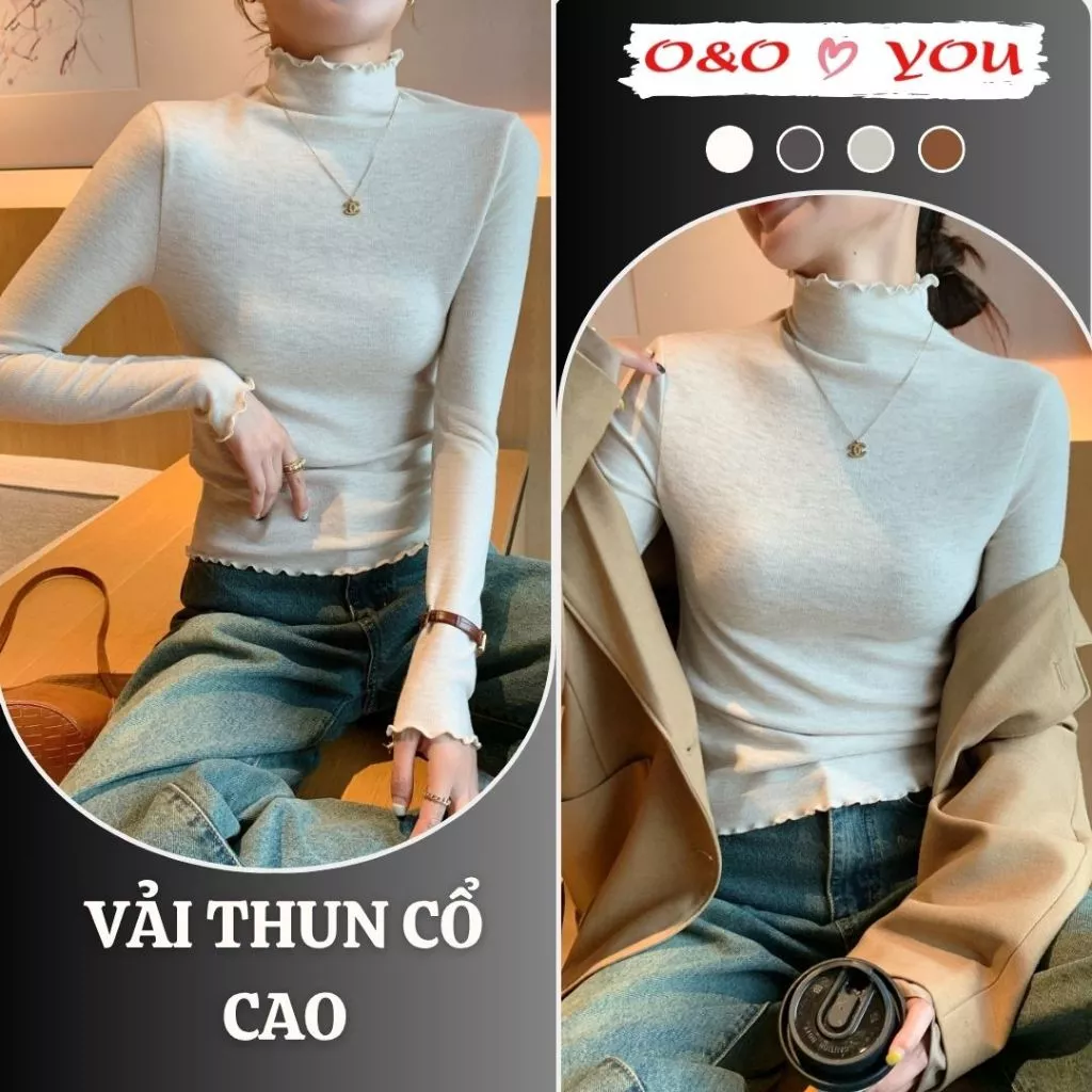 H360 ÁO LEN NỮ CỔ CAO VIỀN BÈO NHÚN DỆT KIM MỀM MỊN, CO GIÃN, TÔN DÁNG