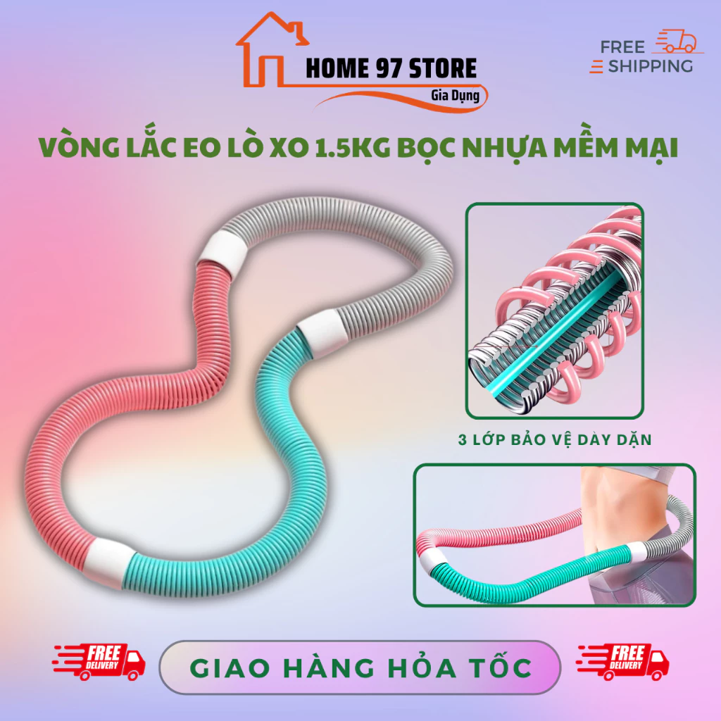 Vòng lắc eo thể dục 1,5kg lò xo bọc nhựa mềm giảm mỡ bụng nhanh, tạo dáng eo thon gọn tập luyện tại nhà
