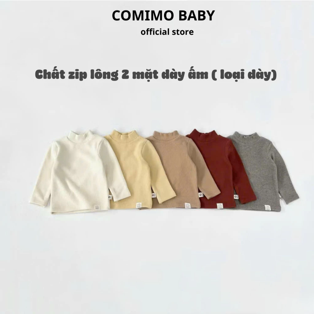 [Loại dày 2 mặt cào lông] Áo Giữ Nhiệt 2 Mặt Cào Lông Cổ 3cm COMIMO BABY – Ấm Áp, Mềm Mịn Cho Bé Trai Bé Gái