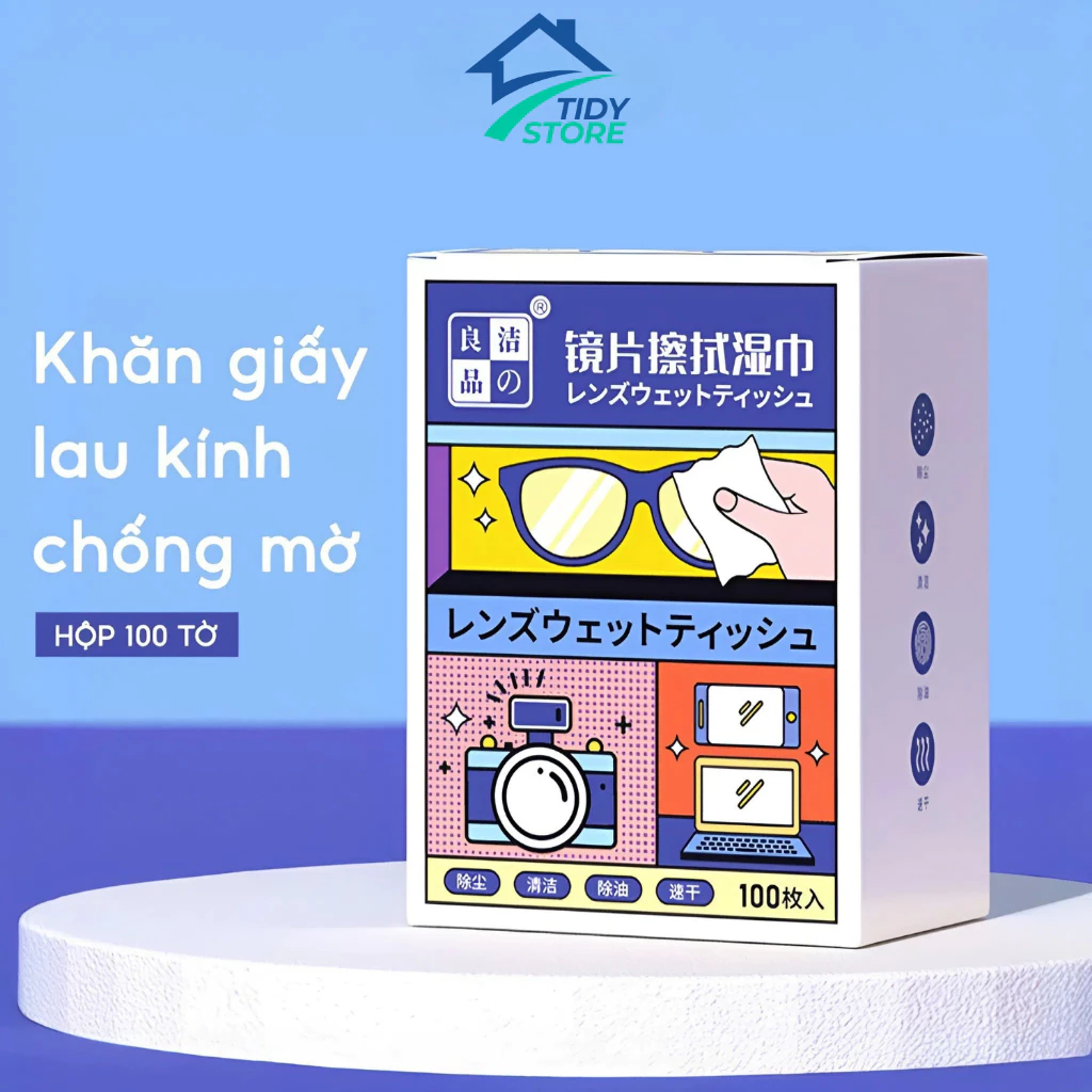 Khăn lau kính nano, giấy lau kính cận, kính mắt chống bám hơi nước, sương mù, mồ hôi hộp 100 miếng