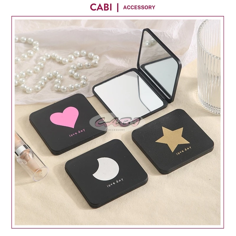 CB47 - Gương trang điểm gấp gọn mini 2 mặt thường màu đen vỏ nhám - CABI