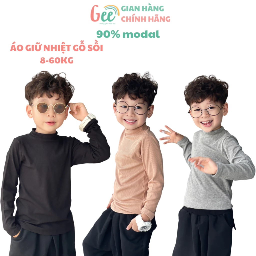 Áo giữ nhiệt bé trai Gee len tăm 6-60kg, cổ 3cm giữ ấm, áo thu đông gỗ sồi lót lông mềm mại, co giãn
