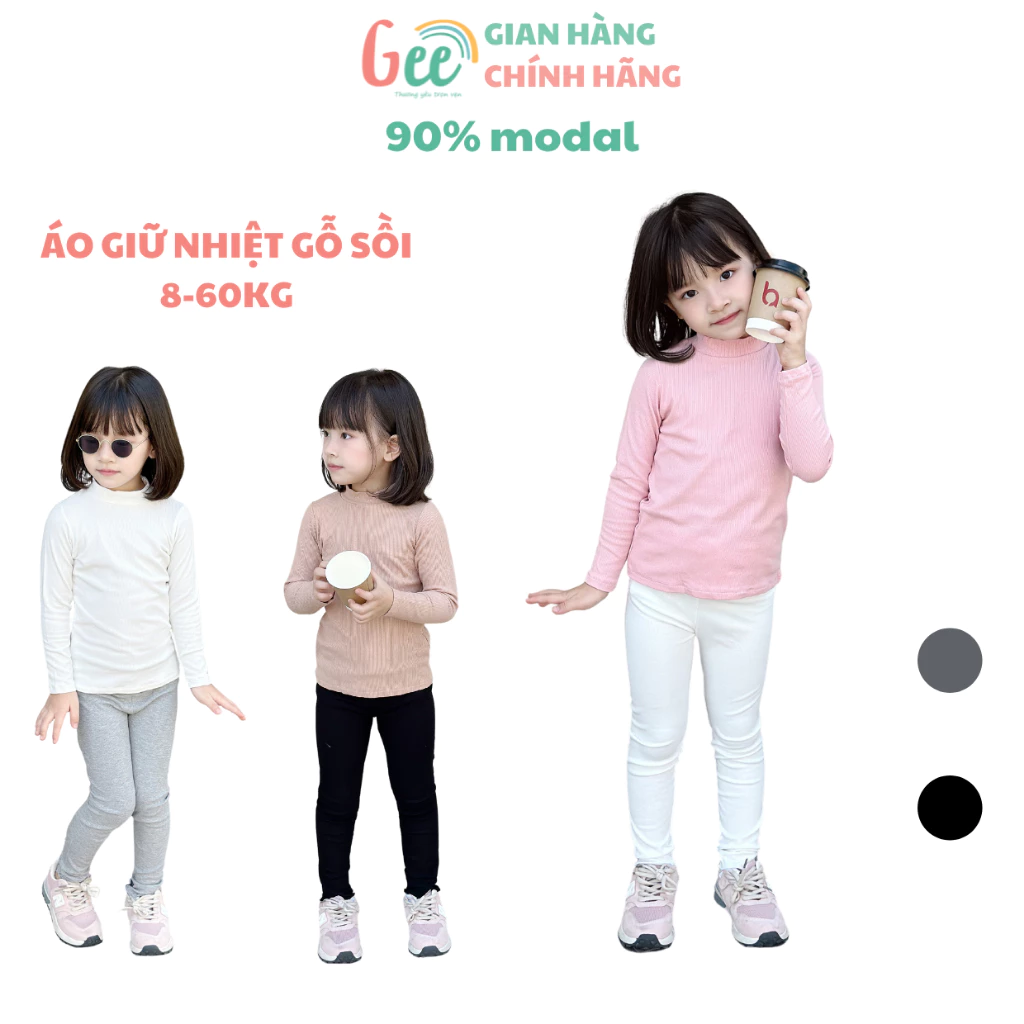 Áo giữ nhiệt bé gái Gee cổ 3 phân, vải gỗ sồi len tăm mềm mướt, áo thu đông 6-60kg, co giãn, thấm hút, dễ chịu