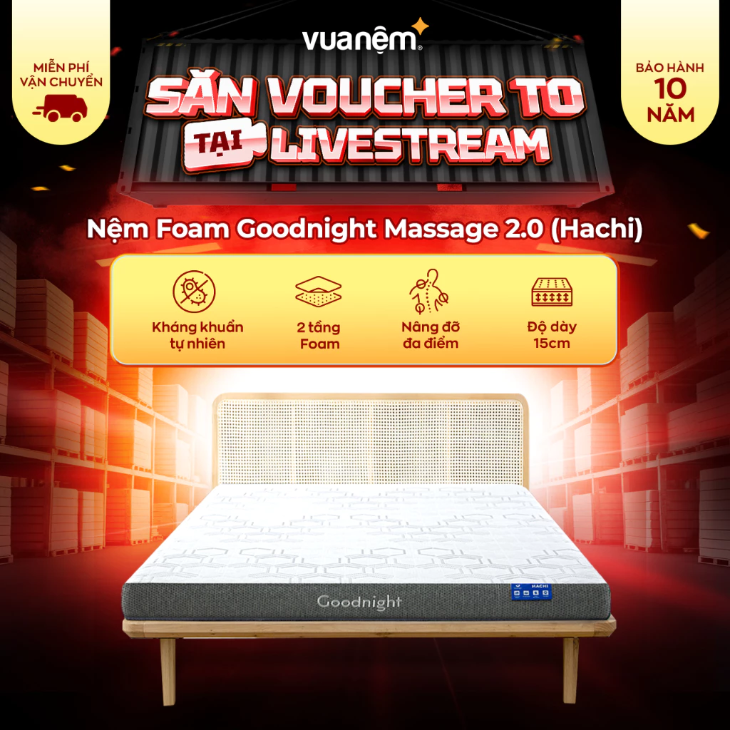 Nệm Foam Vua Nệm Goodnight Massage 2.0 (Hachi) 15cm, Đệm Foam Massage Toàn Thân Nâng Đỡ