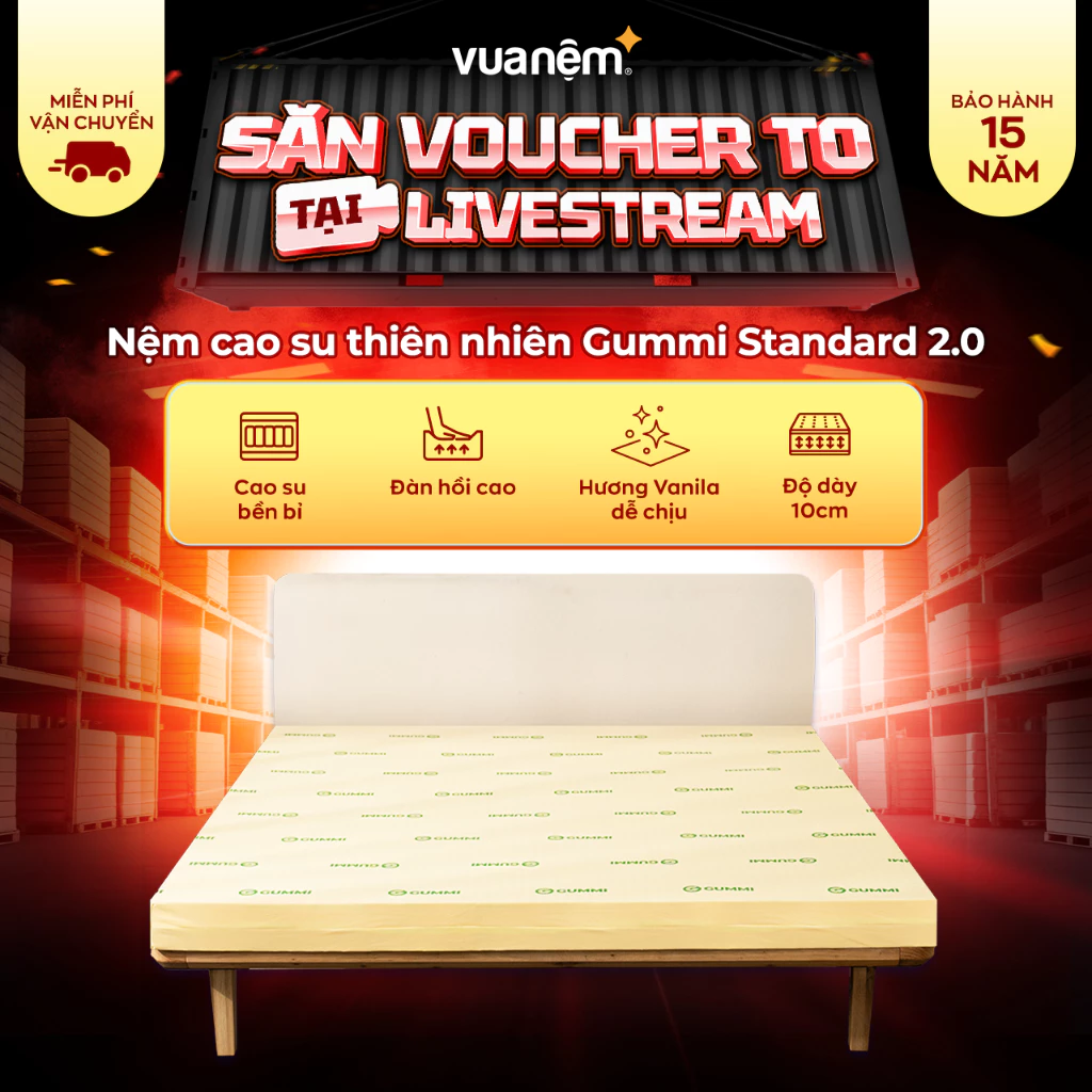 Nệm Cao Su Thiên Nhiên Gummi Standard 2.0 10cm, Nệm Cao Su Vua Nệm, Mùi Hương Vani