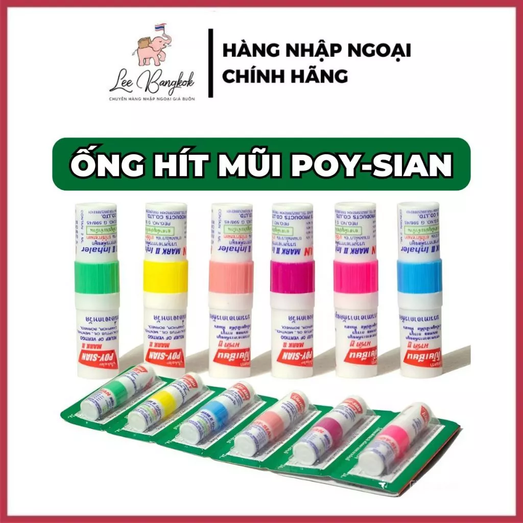 [CHUẨN THÁI] Ống Hít Thông Mũi 2 Đầu Poysian / Poy Sian Mark II Hương Bạc Hà Inhaler Giảm Đau Đầu, Say Xe LEEBANGKOK 2cc