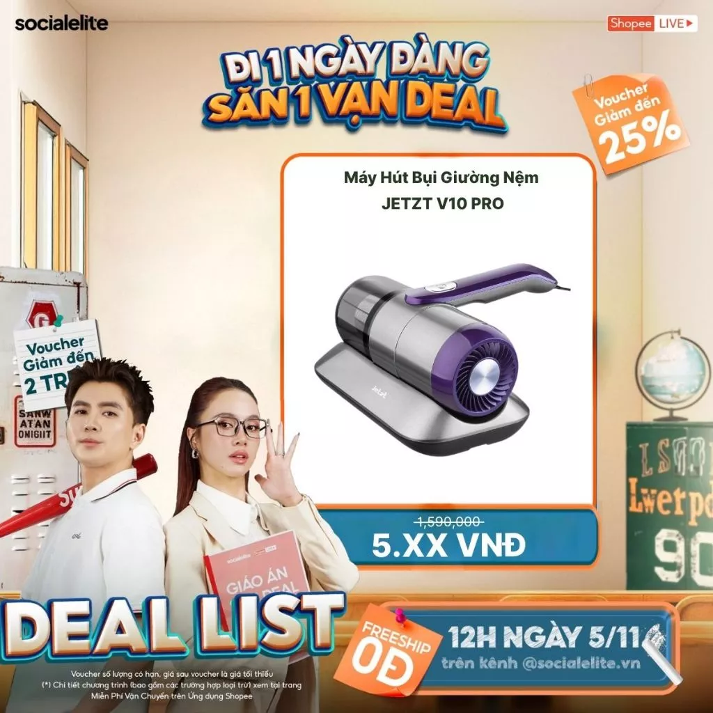 Máy hút bụi giường nệm diệt khuẩn UV JETZT PRO cầm tay - hàng chính hãng