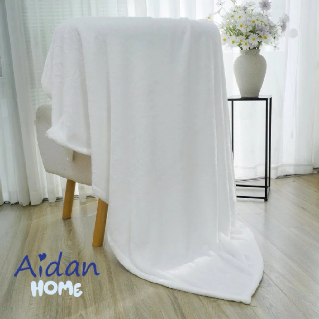 Chăn tuyết nhung 1 lớp người lớn Eiffel màu trắng size 1m7 x 1m5
