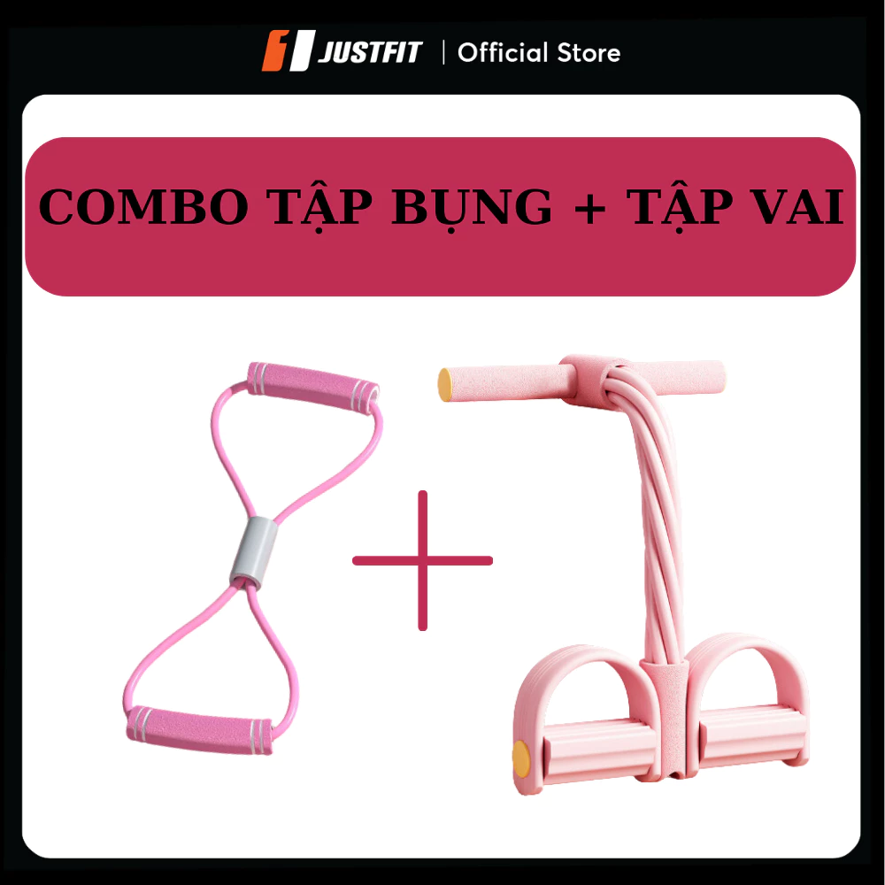 combo dây kháng lực tập bụng JUSTFIT và dây tập yoga số 8 hỗ trợ tập tay, vai tại nhà cho nữ