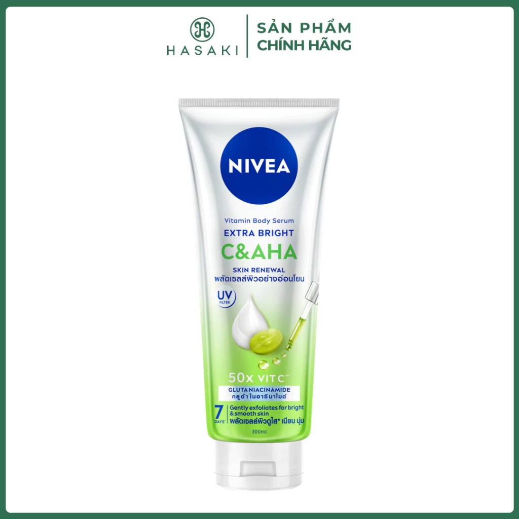 Serum Dưỡng Thể Nivea C & AHA Dưỡng Sáng & Sạch Da Chết 300ml Vitamin Body Serum Extra Bright C & AHA Hasaki