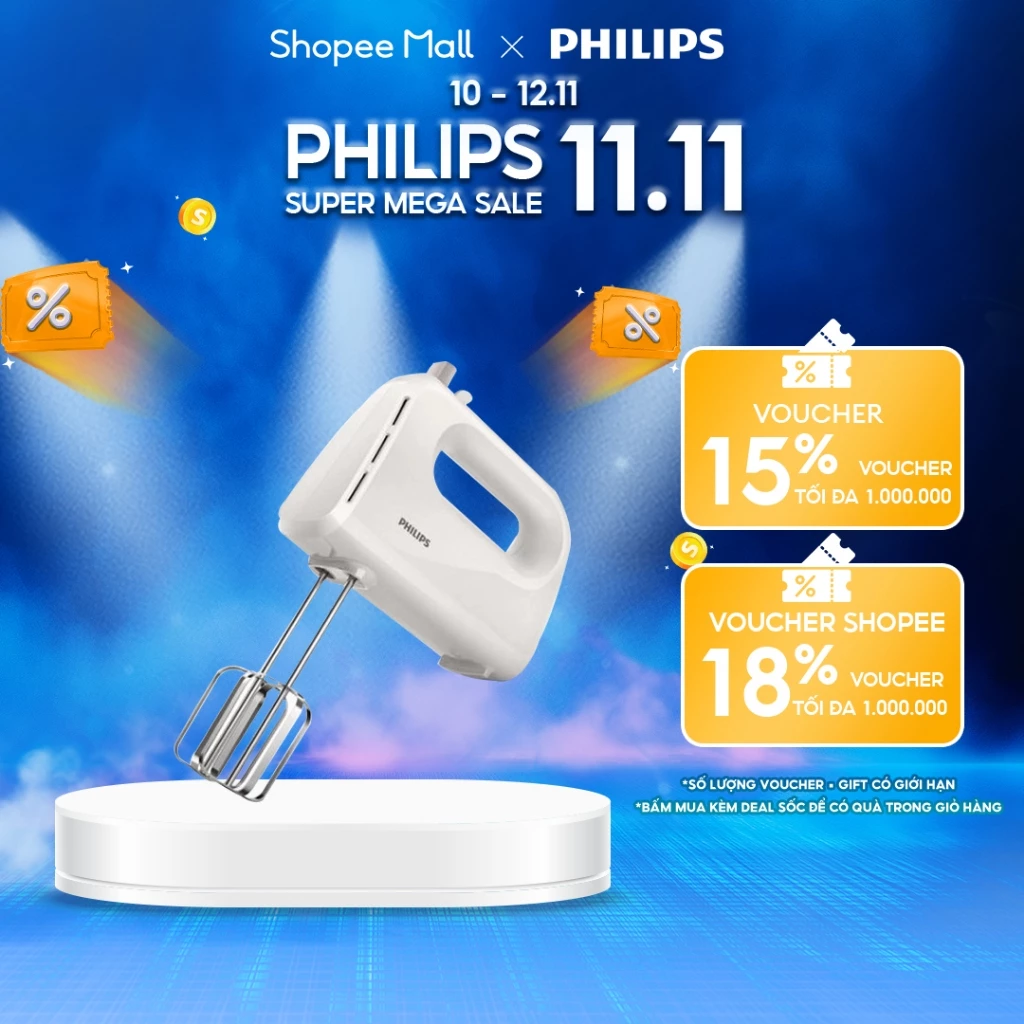 Máy đánh trứng cầm tay PHILIPS HR3705/20 - Hàng Chính Hãng