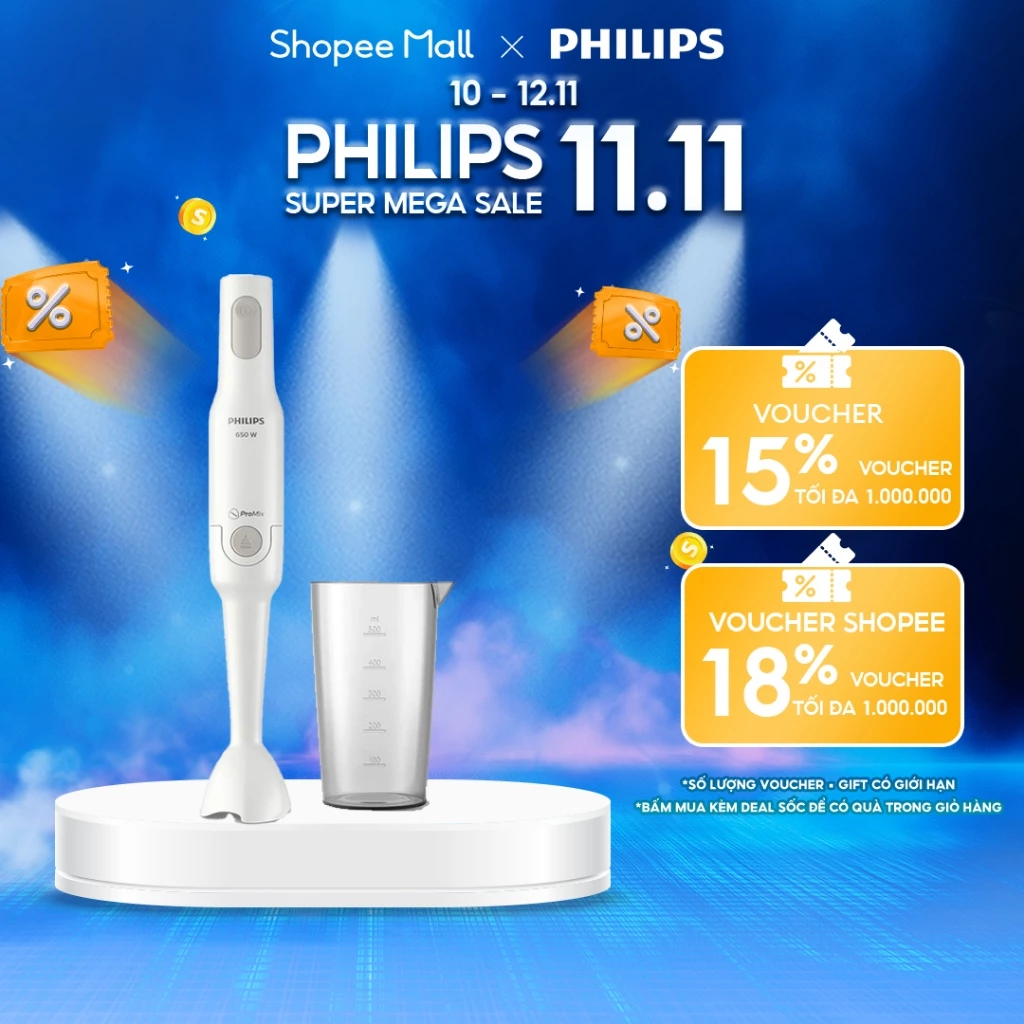 Máy xay cầm tay PHILIPS Promix HR2531 /00 650W thanh tay nhựa - Hàng Chính Hãng